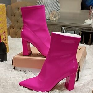 New Wild Pair Iloisep Vibrant Barbie Pink Women's Ankle Shiny Boots Heels Size 6